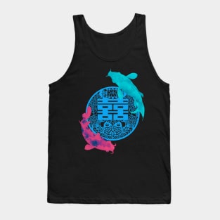 Double Happiness Koi Fish - Yoga Calm Vibe Turquoise and Pink Tank Top